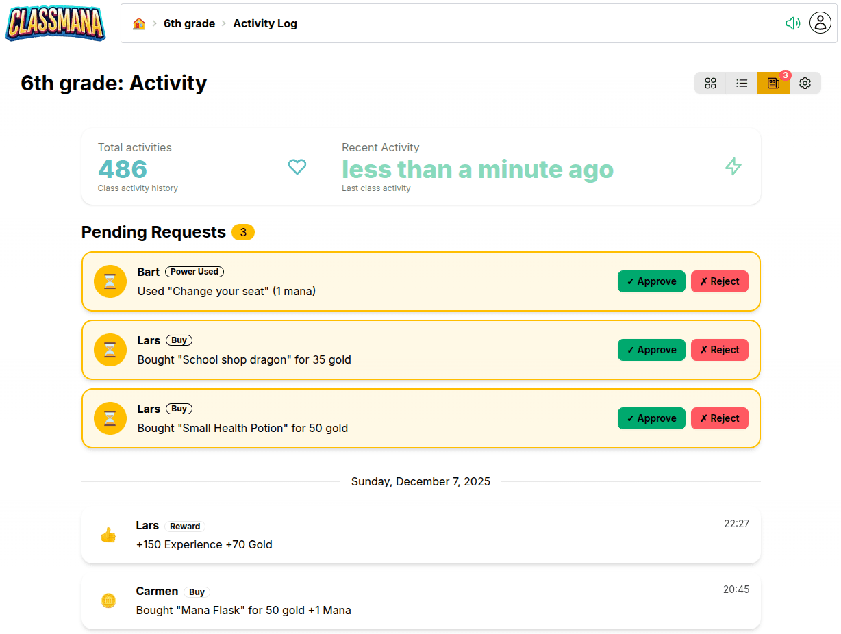 Pàgina d'activitat amb sol·licituds pendents